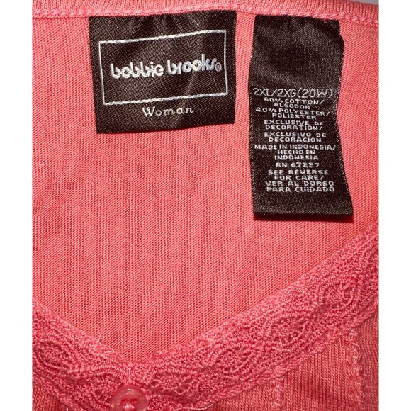 Bobbie Brooks Womens Blouse Plus 2X (20w) 3/4 Sleeves Lace On V Neck Pleated - Picture 3 of 3